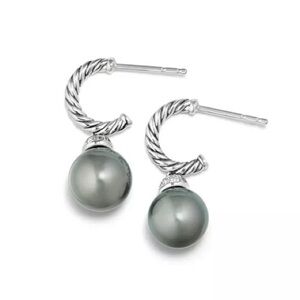David Yurman Solari Drop Earrings with Diamonds & Cultured Tahitian Gray Pearls